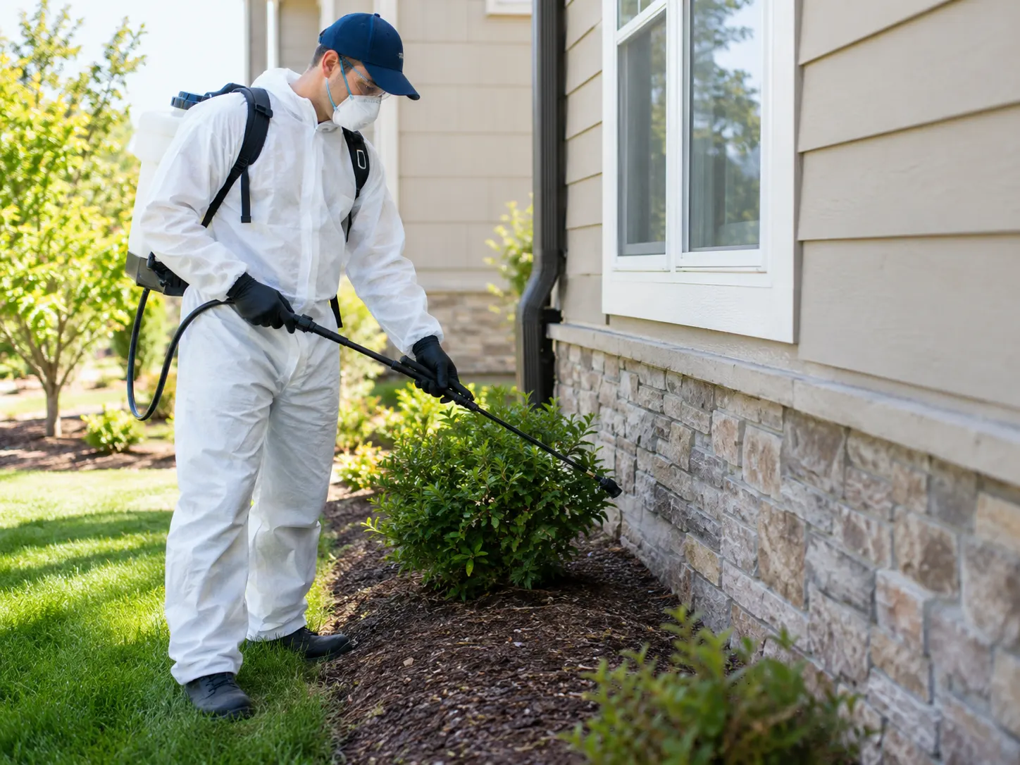 Pest-control technician treating a property
